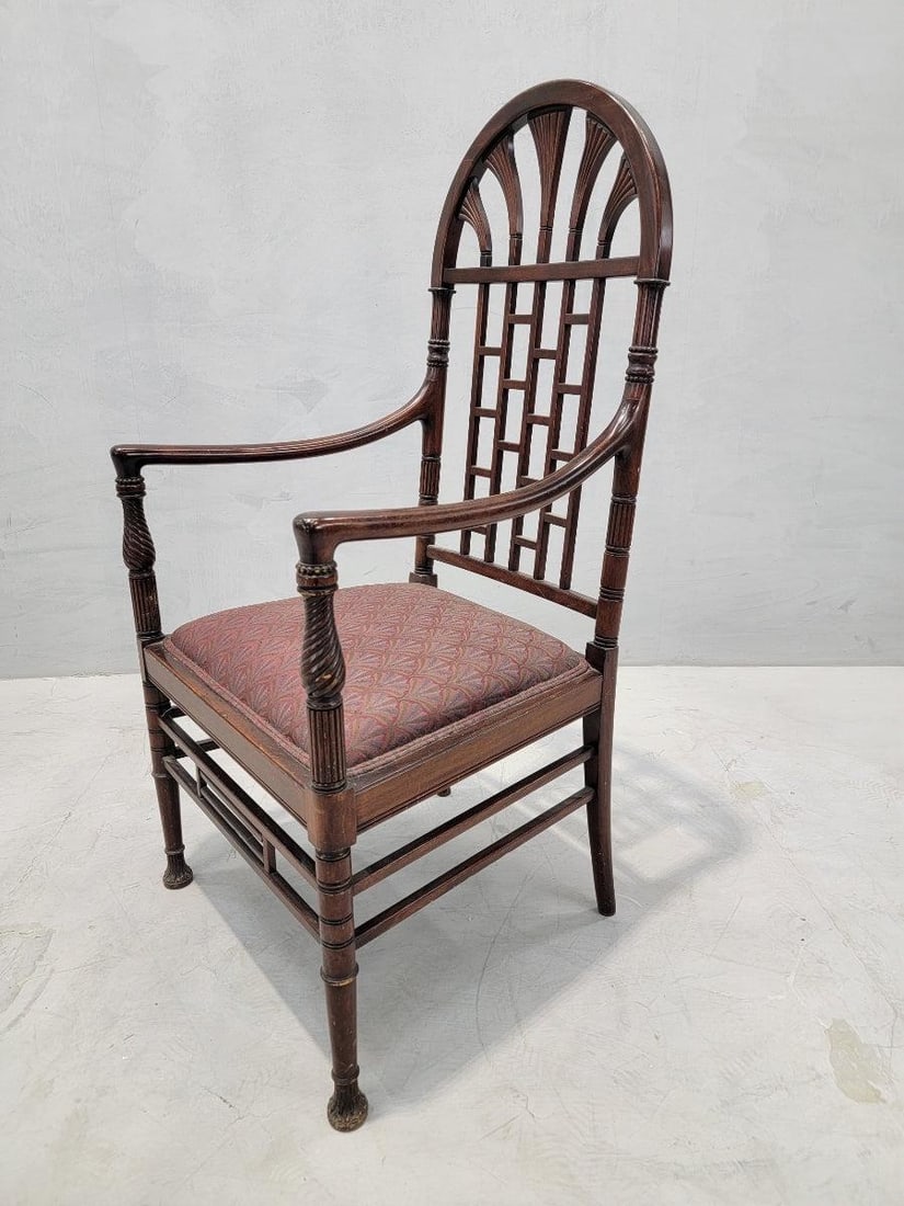 Antique American Carved Mahogany Armchair, Egyptian Revival Style - 7