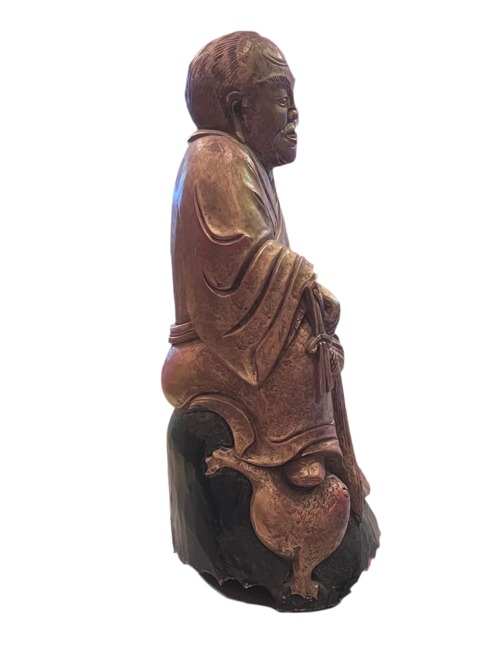 Antique Chinese Wood Hand Carved Monk Figurine - 3