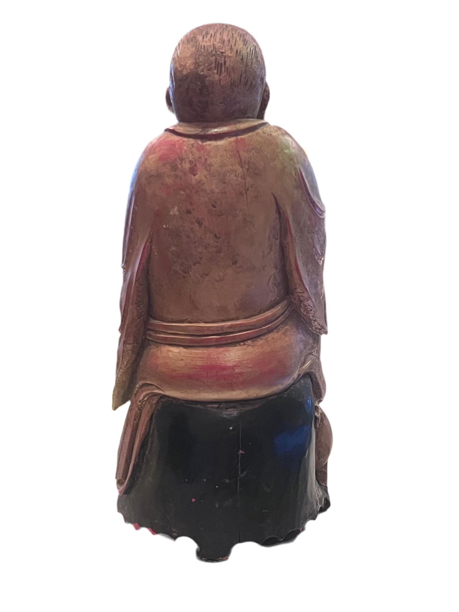 Antique Chinese Wood Hand Carved Monk Figurine - 4