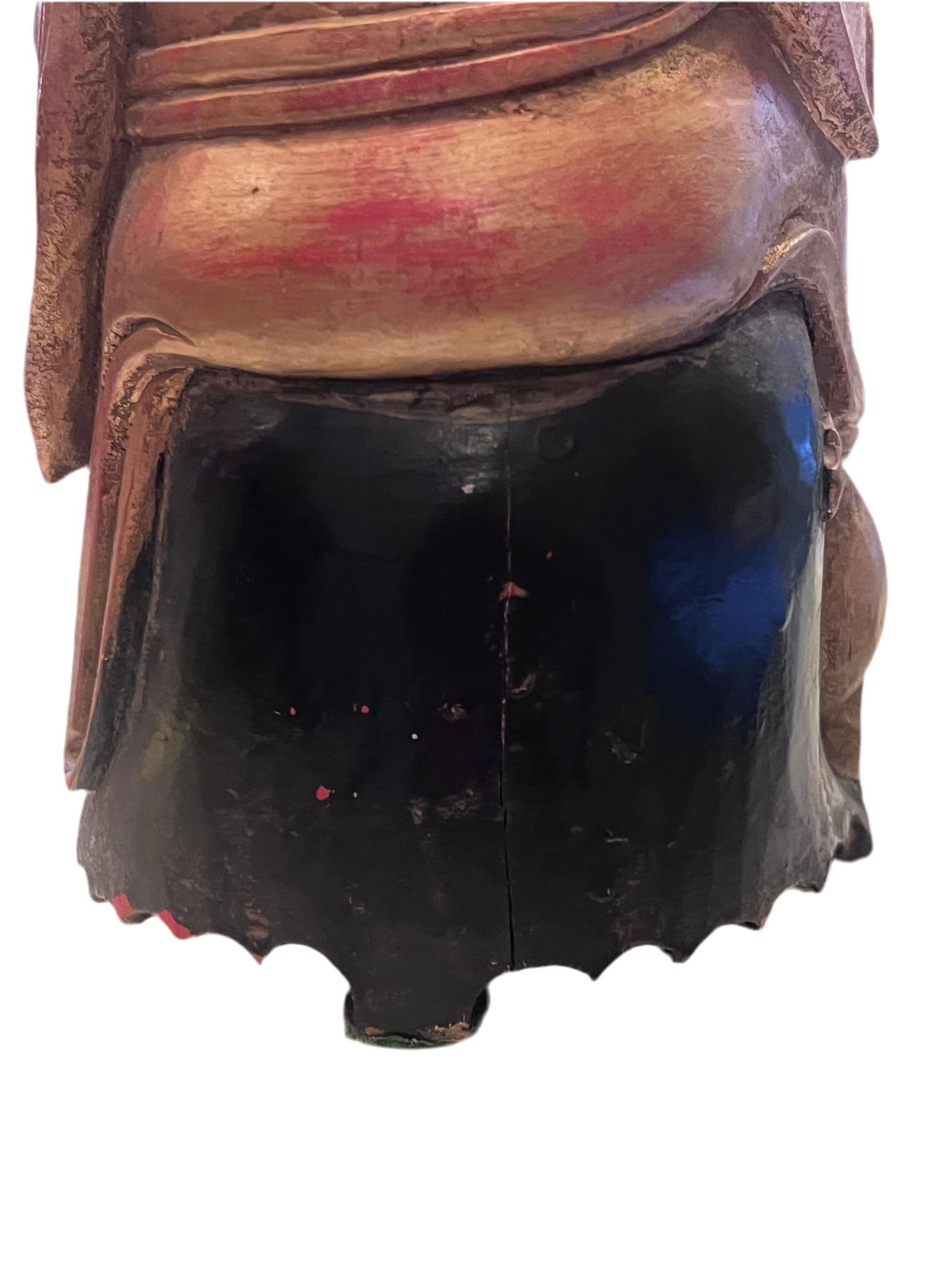 Antique Chinese Wood Hand Carved Monk Figurine - 5