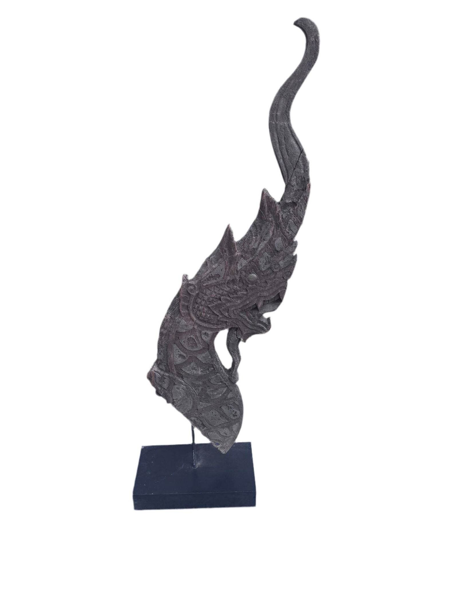 Antique Thai Naga Temple Finial on Stand: Title: Antique Thai Naga Temple Finial on Stand Description: Antique Thai Naga Temple Finial on Stand Southeast Asia, Naga is known as the king snake, the ruler of the underworld waterways (the Chines