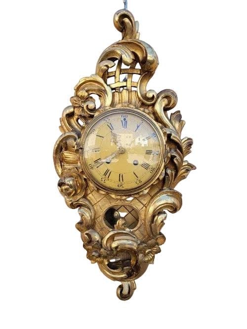 Antique Swedish Westerstrand Gold Rococo Cartouche Clock: Title: Antique Swedish Westerstrand Gold Rococo Cartouche Clock Description: Antique Swedish Westerstrand Gold Rococo Carved Cartouche Wall Clock Gorgeous Antique "Cartouche" wall clock in the