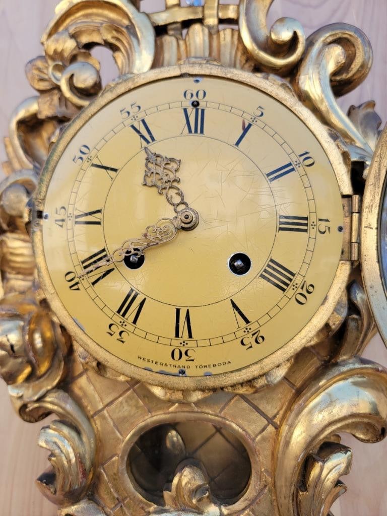 Antique Swedish Westerstrand Gold Rococo Cartouche Clock - 7
