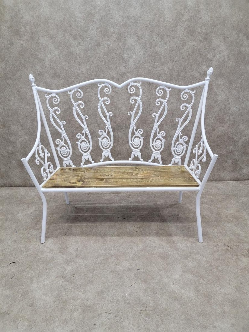 Antique Victorian Colonial Style White Wrought Iron Bench (1 of 7)
