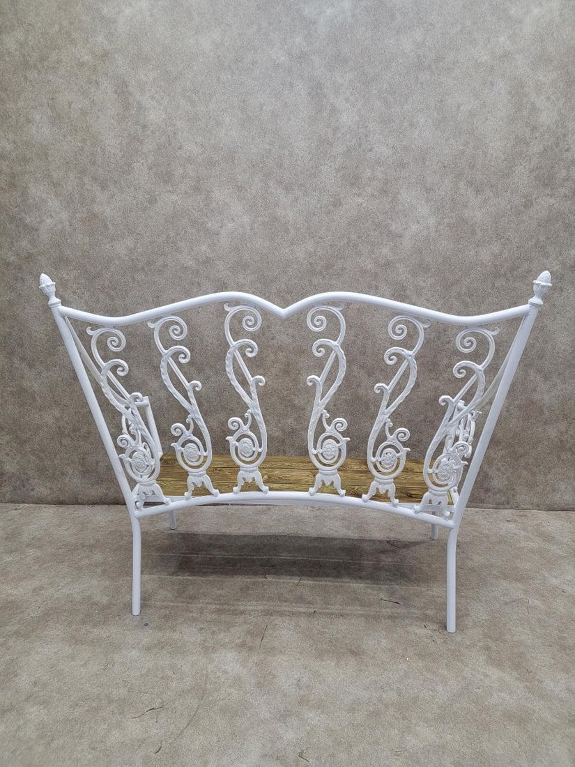 Antique Victorian Colonial Style White Wrought Iron Bench - 5