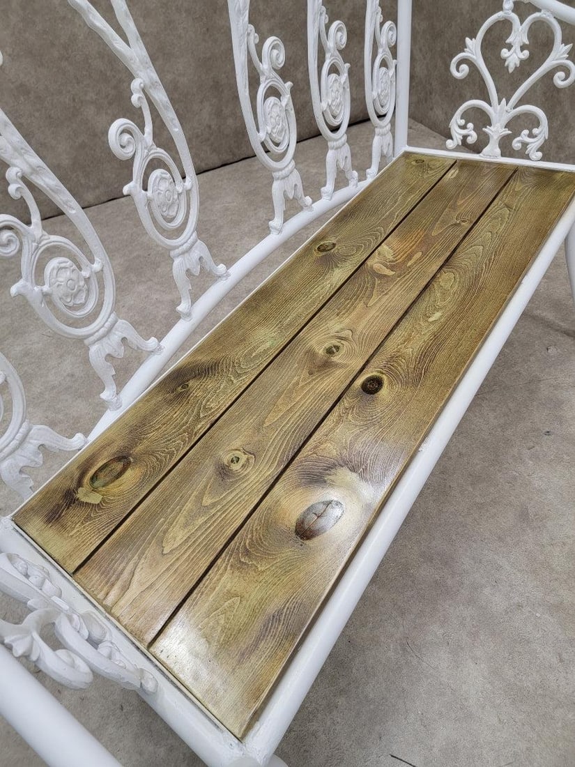 Antique Victorian Colonial Style White Wrought Iron Bench - 6