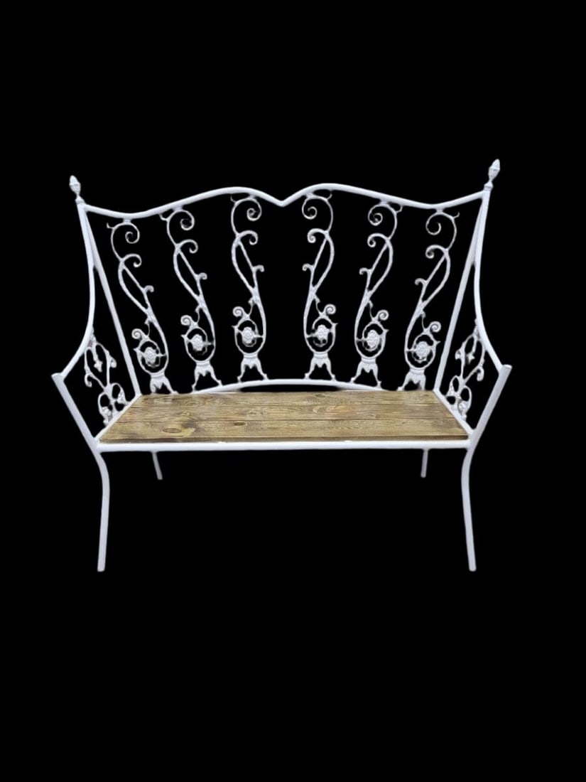 Antique Victorian Colonial Style White Wrought Iron Bench - 7