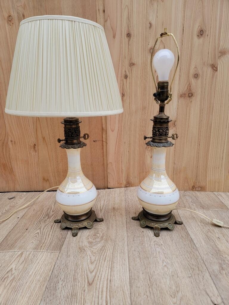 Antique French Napoleon III Style Celadon Table Lamps - Pair - 2