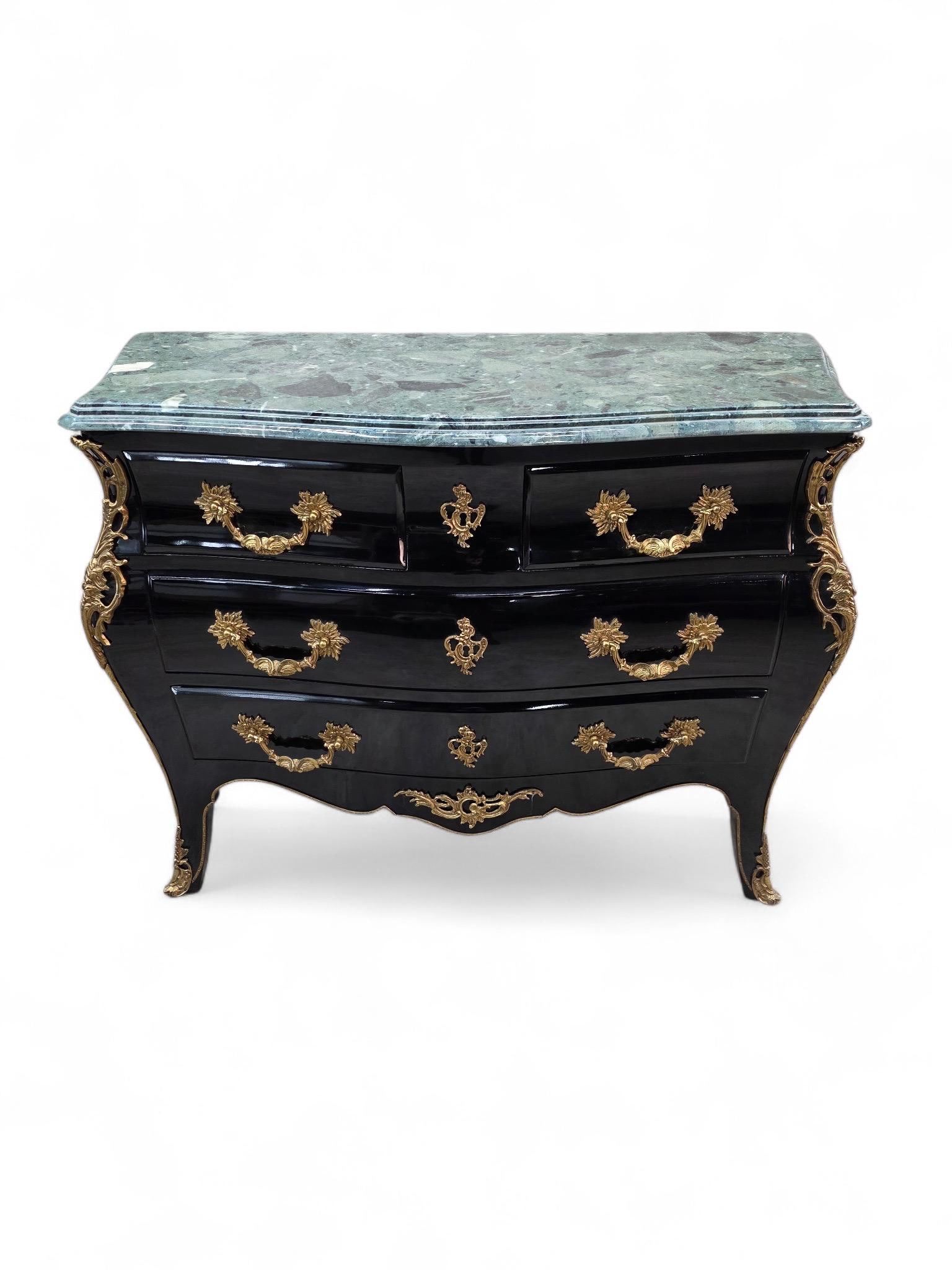 Vintage French Louis XV Style Black Lacquer Bombe Commode (1 of 11)