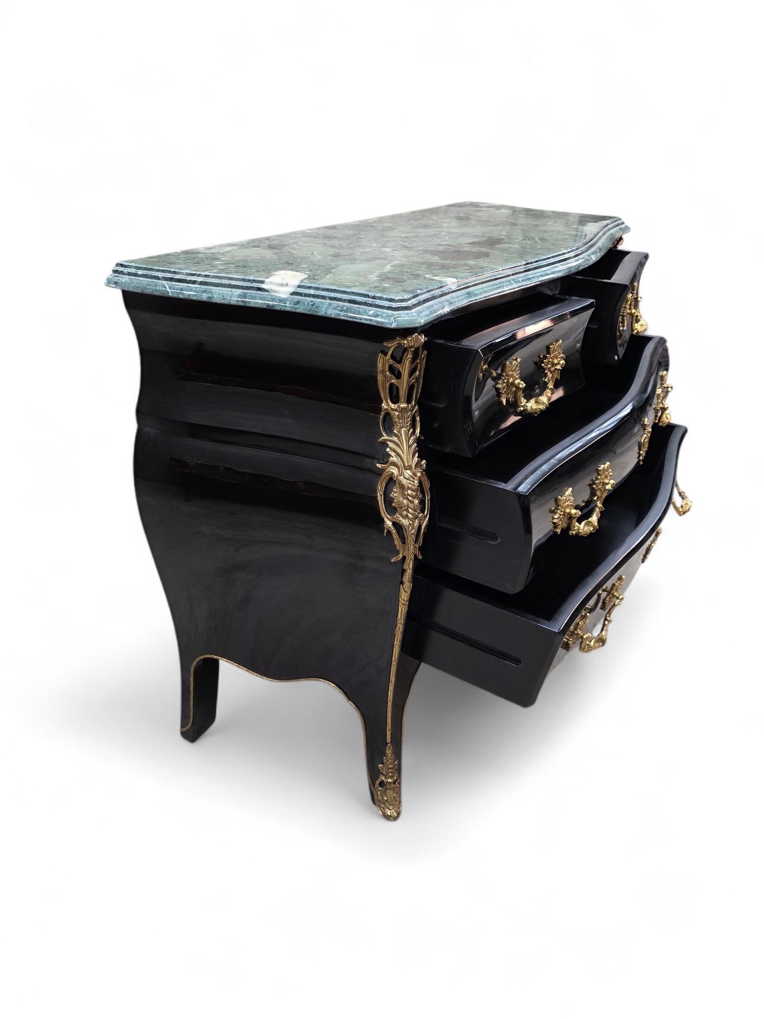 Vintage French Louis XV Style Black Lacquer Bombe Commode - 2