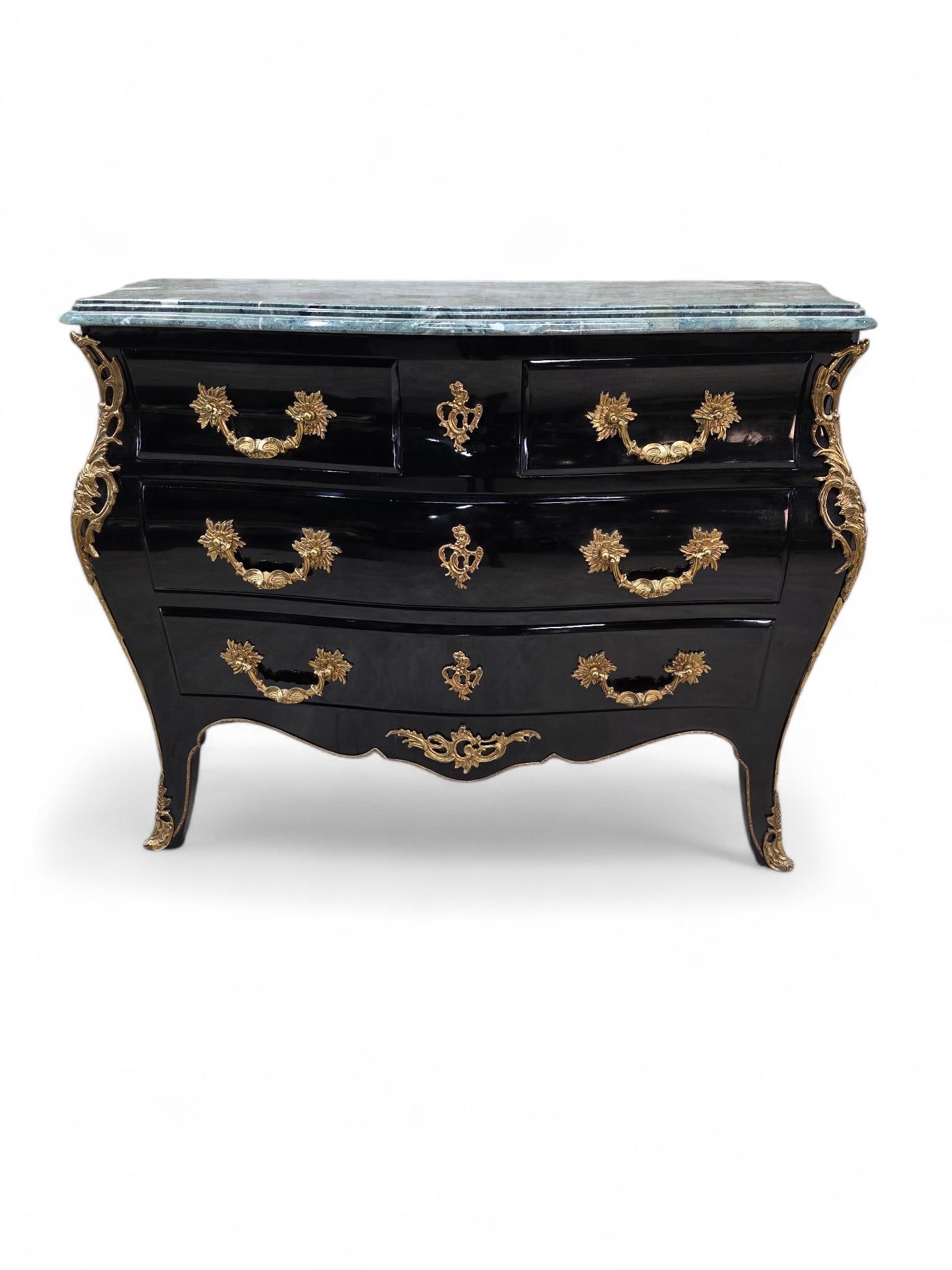 Vintage French Louis XV Style Black Lacquer Bombe Commode - 6