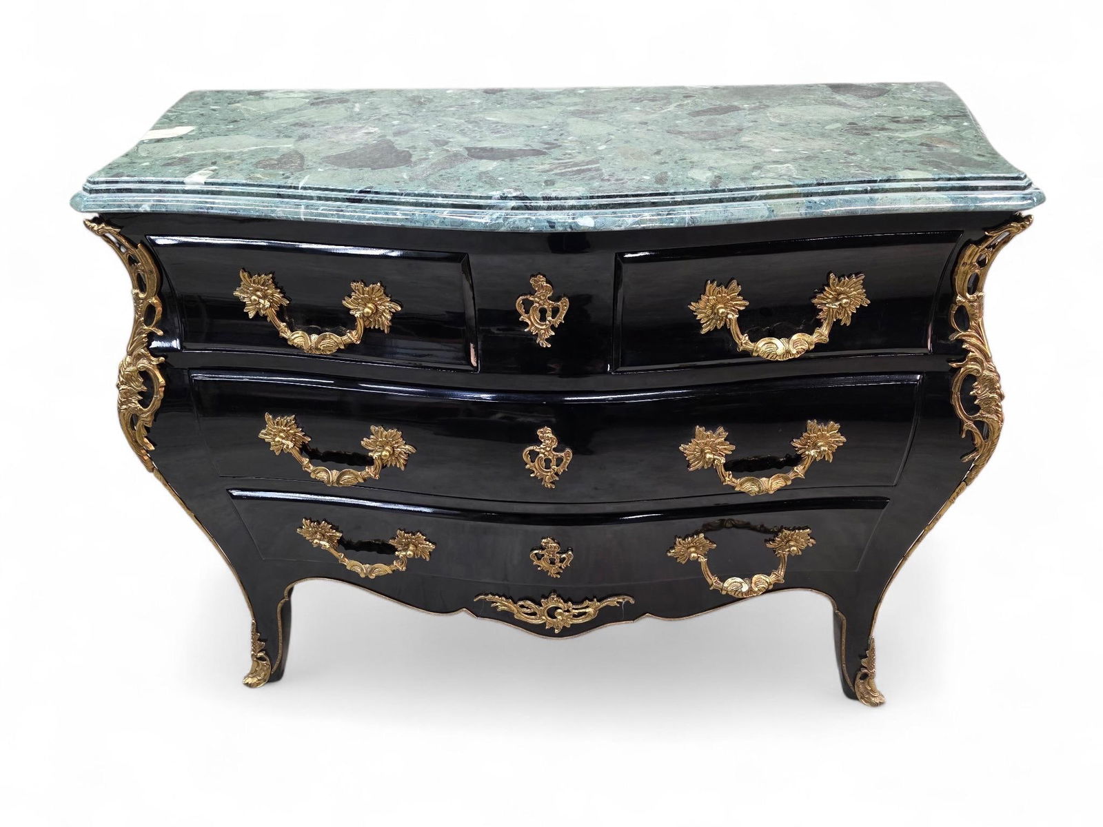 Vintage French Louis XV Style Black Lacquer Bombe Commode - 8