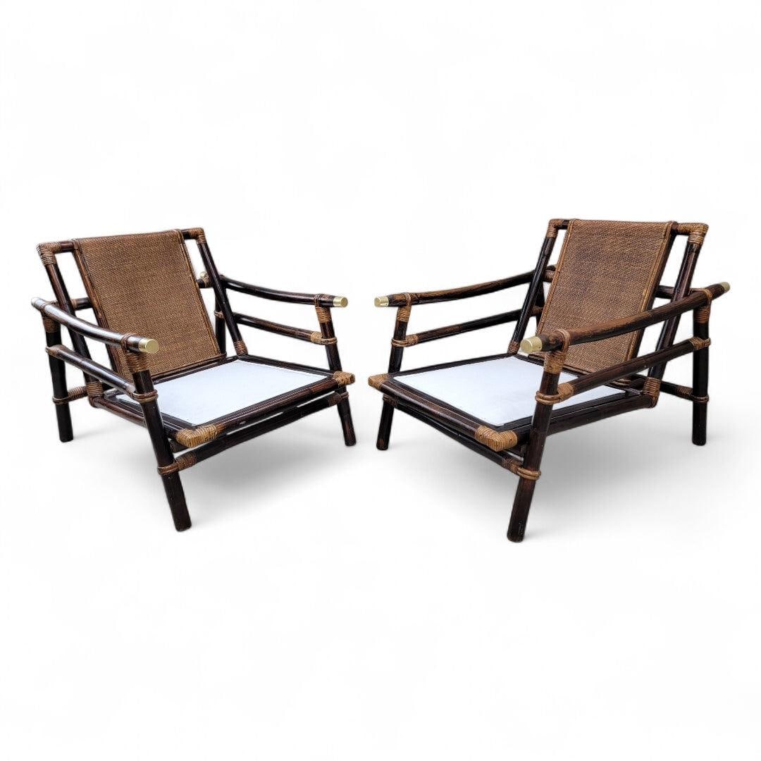 Vintage Pagoda Bamboo Rattan Lounge Chairs by Ficks Reed - Set of 2 - 2