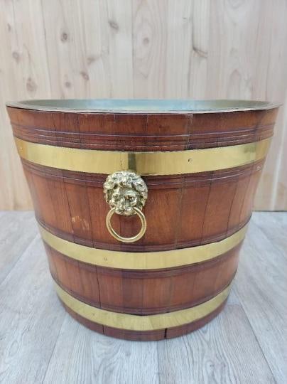 Antique Barrel Tray Top Table With Brass Bands and Lion Handles - 2