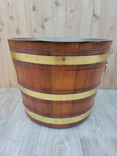 Antique Barrel Tray Top Table With Brass Bands and Lion Handles - 5