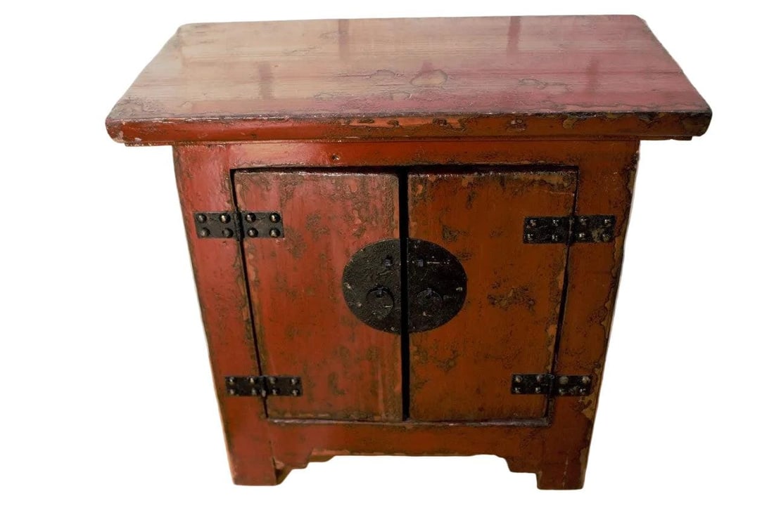 Antique Chinese Red Lacquer Kang Storage Cabinet - 2