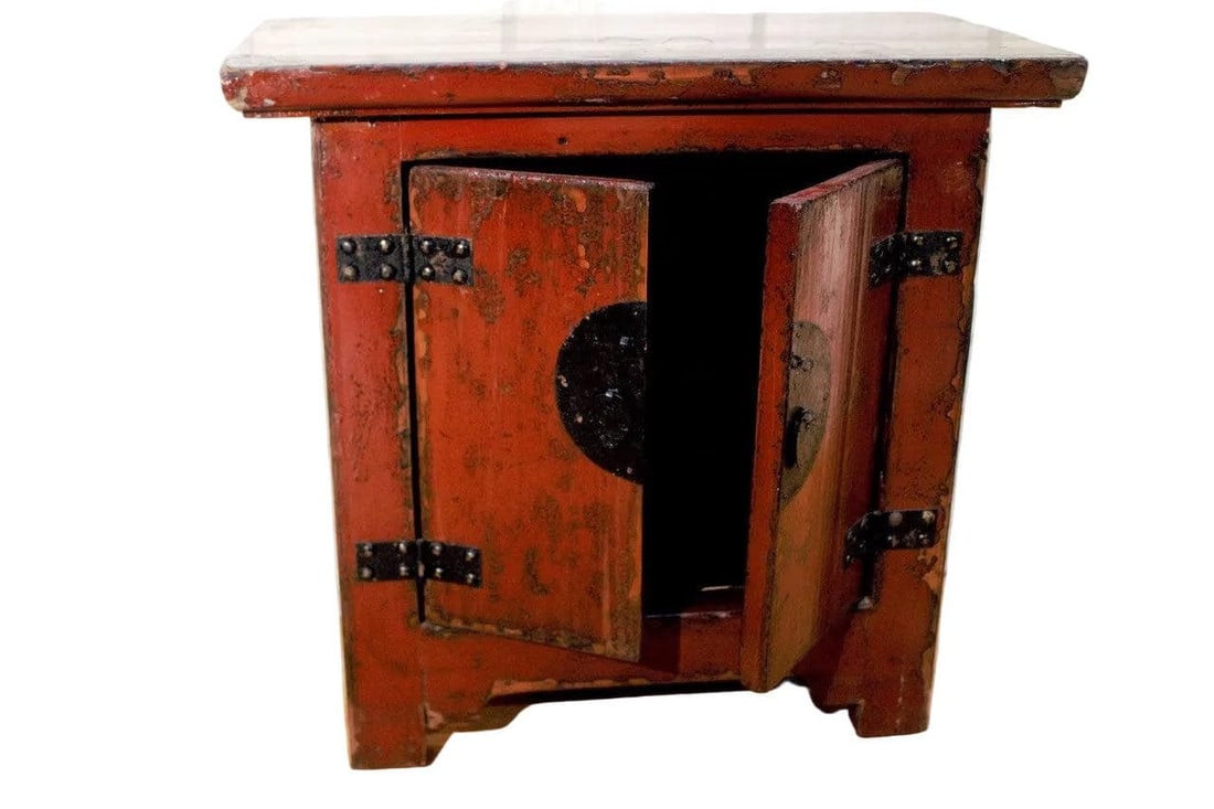 Antique Chinese Red Lacquer Kang Storage Cabinet - 5