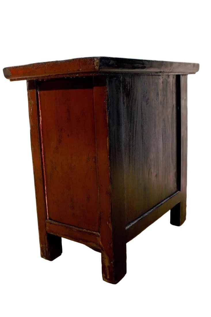 Antique Chinese Red Lacquer Kang Storage Cabinet - 8