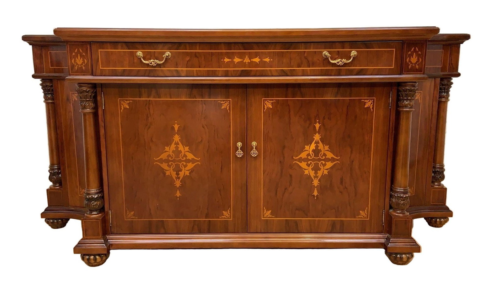 Vintage English Regency Style Inlaid Sideboard and Display Vitrine Cabinet - Set of 2 - 3