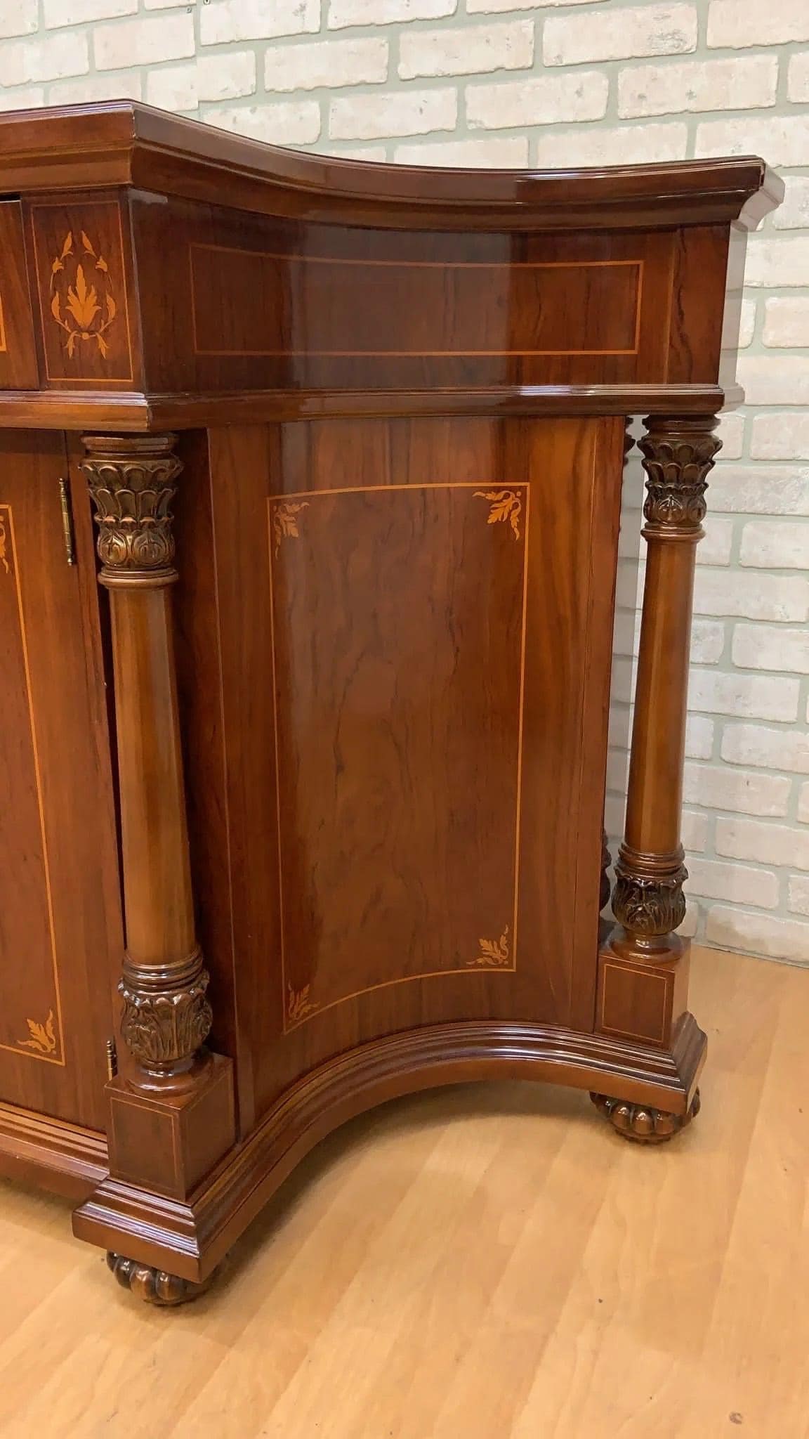 Vintage English Regency Style Inlaid Sideboard and Display Vitrine Cabinet - Set of 2 - 7