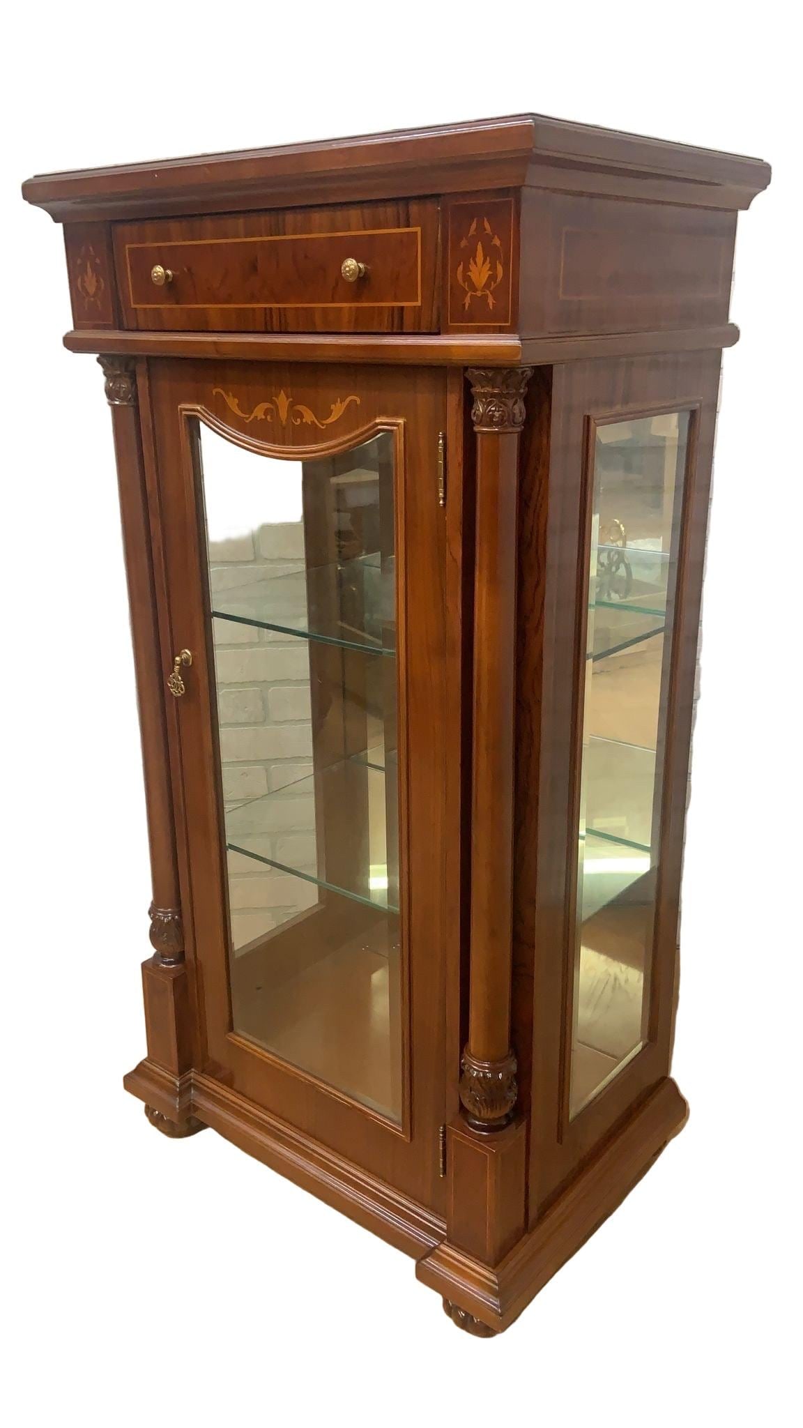 Vintage English Regency Style Inlaid Sideboard and Display Vitrine Cabinet - Set of 2 - 9
