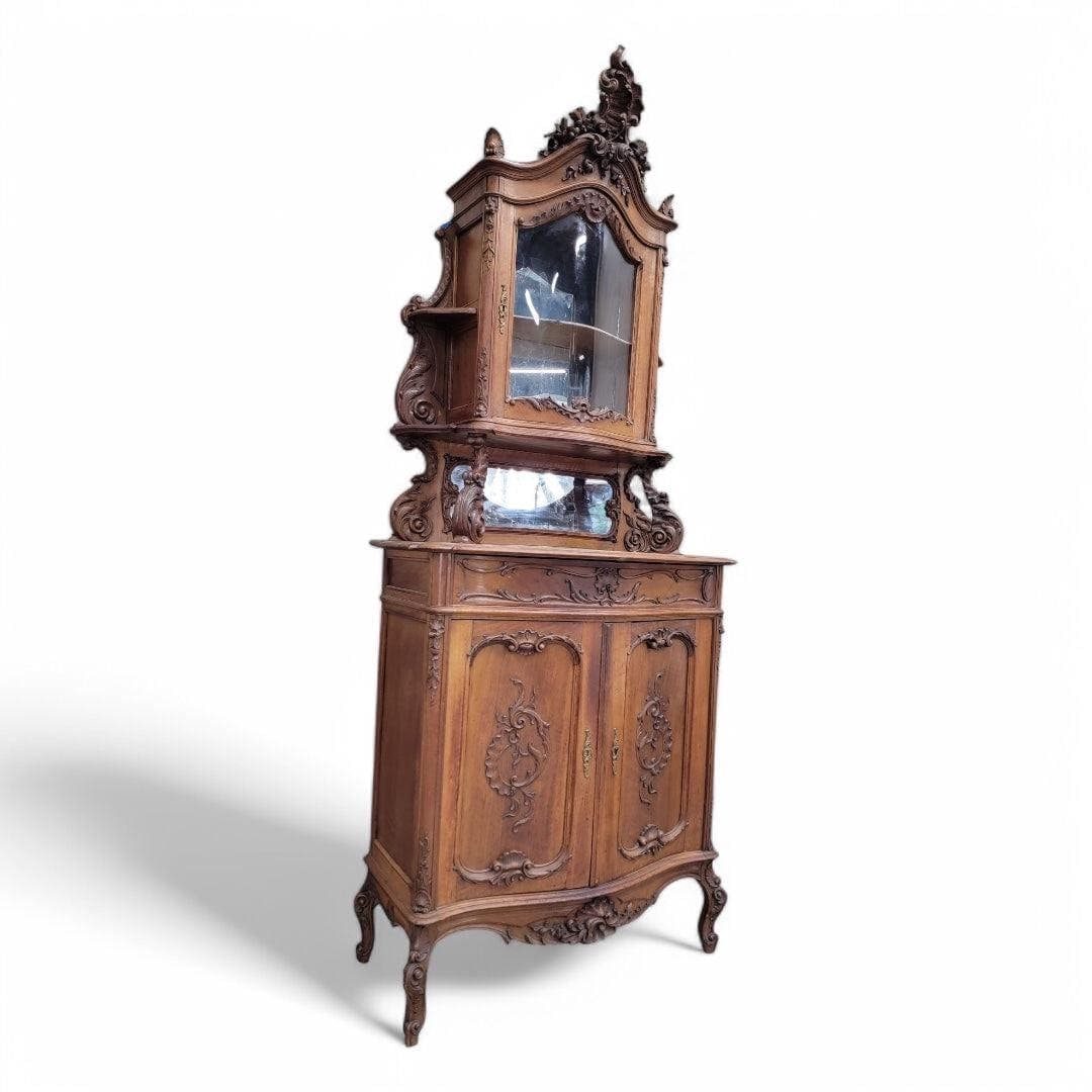 Antique French Carved Ornate Bombe Cabinet - 4