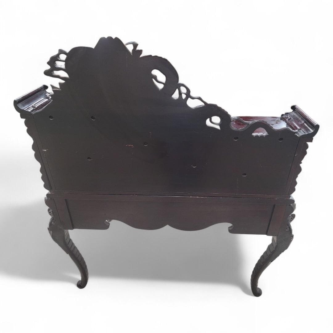 Antique Carved Ornate Japanese Export Hard Rosewood Writing Desk and Chair Set - 3