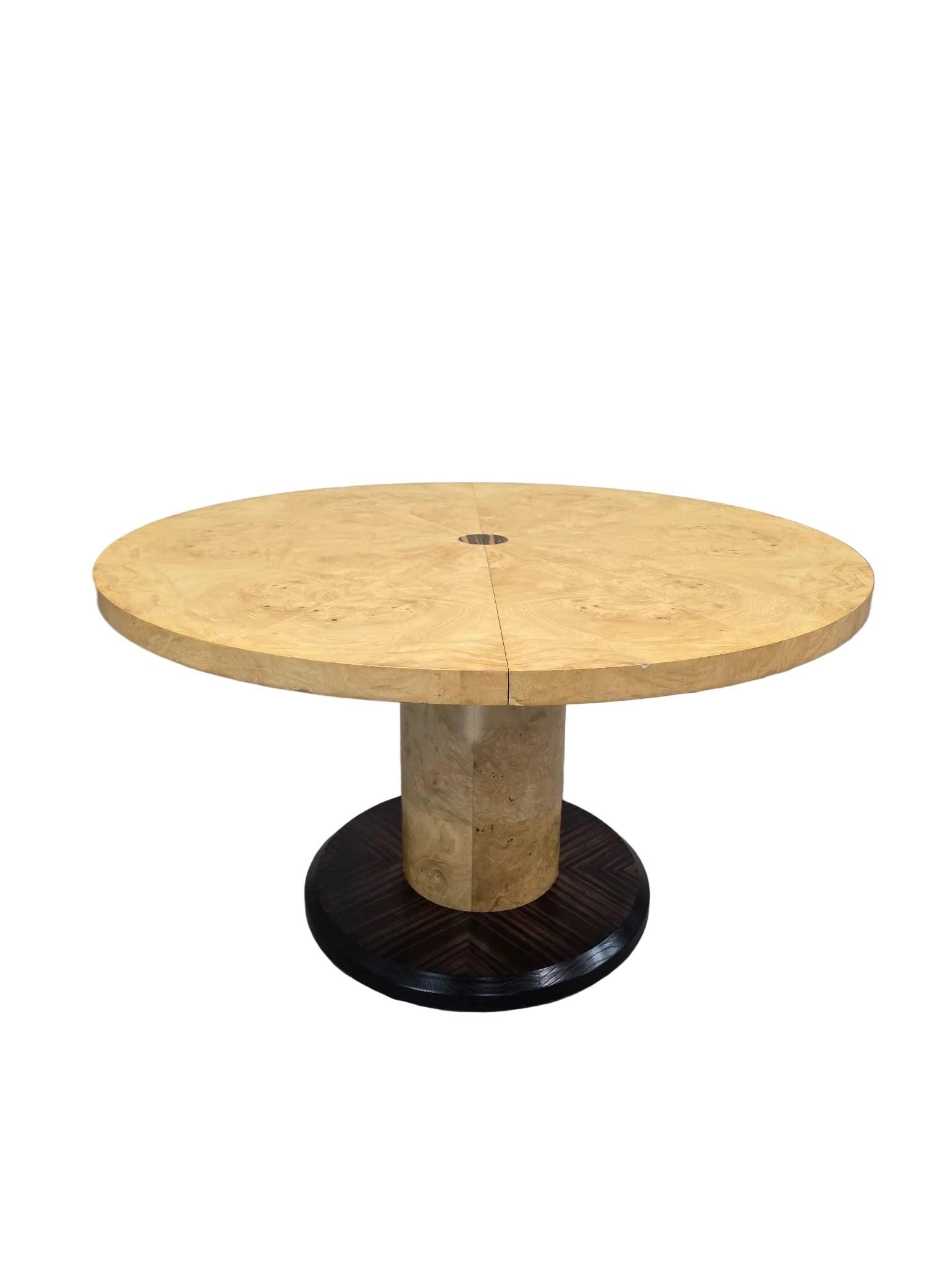 MCM Burl Pedestal Table with Macassar Ebony Base By Henredon - 2