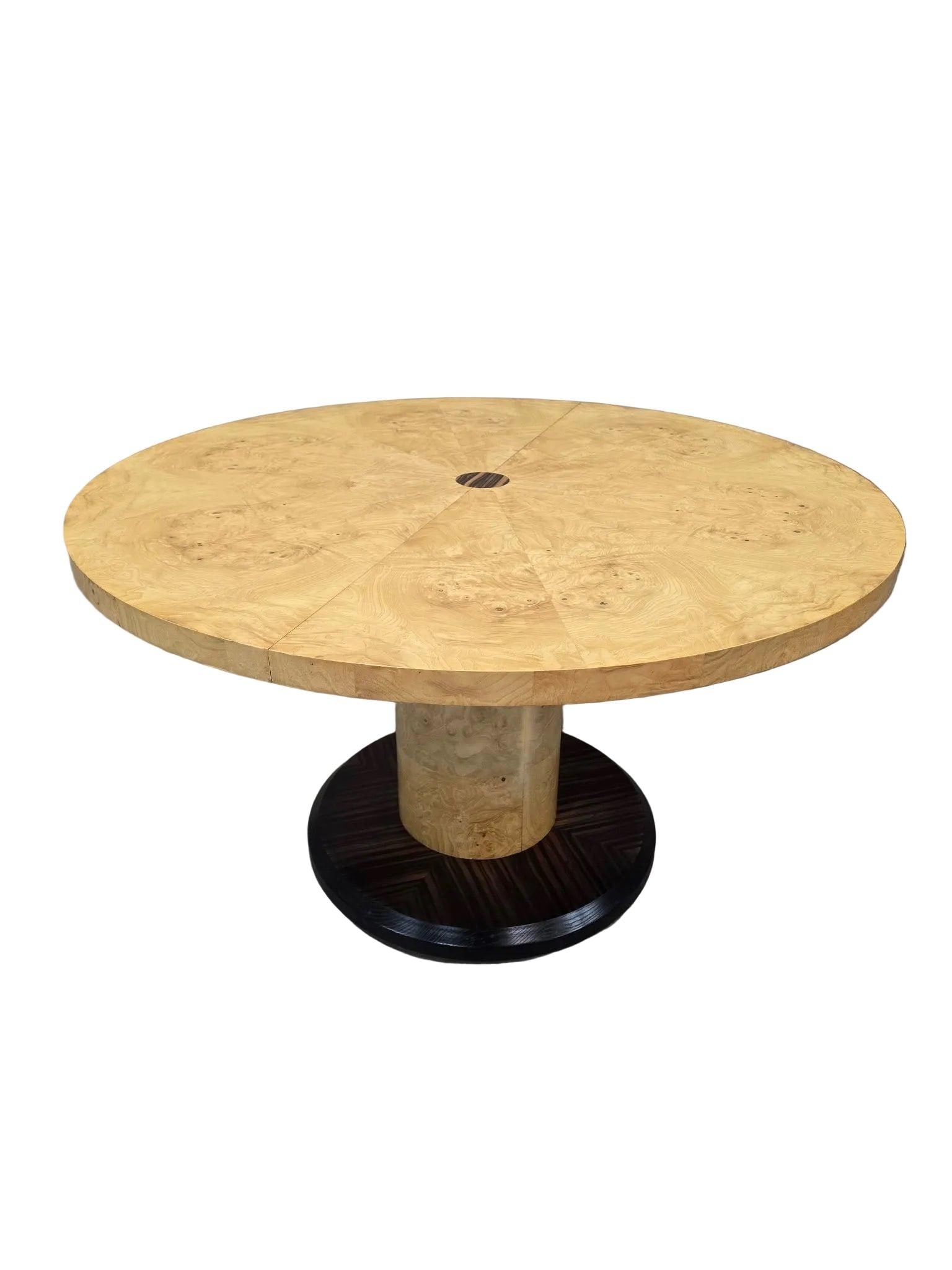 MCM Burl Pedestal Table with Macassar Ebony Base By Henredon - 7