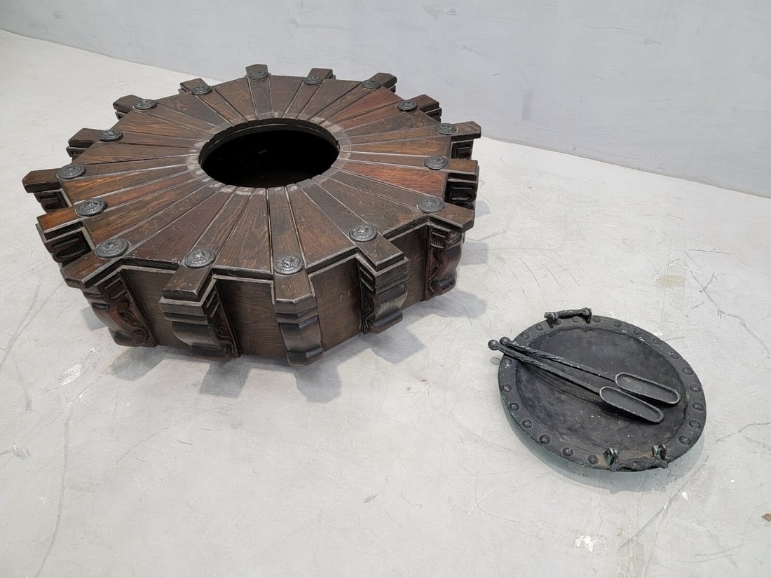 Antique Rustic Spanish Revival Style Mahogany Pinwheel Coal / Fire Pit / Coffee Table - 7