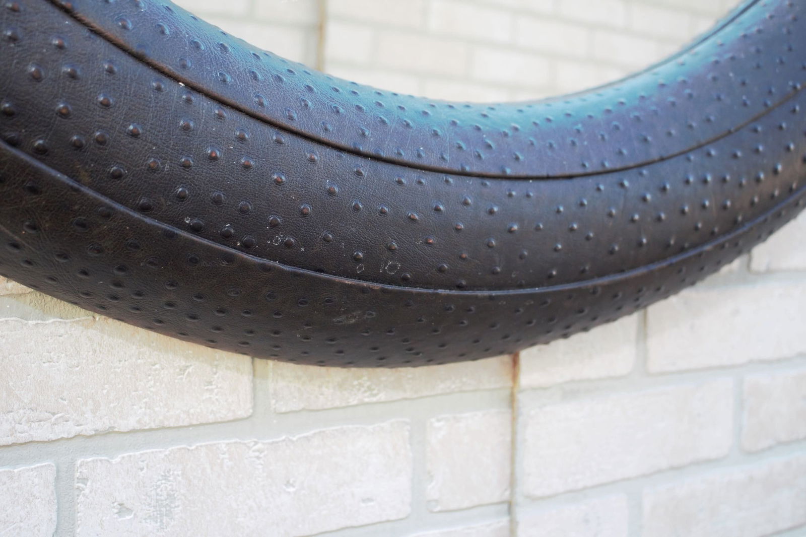 Black Faux Ostrich Leather Framed Wall Mirror - 7