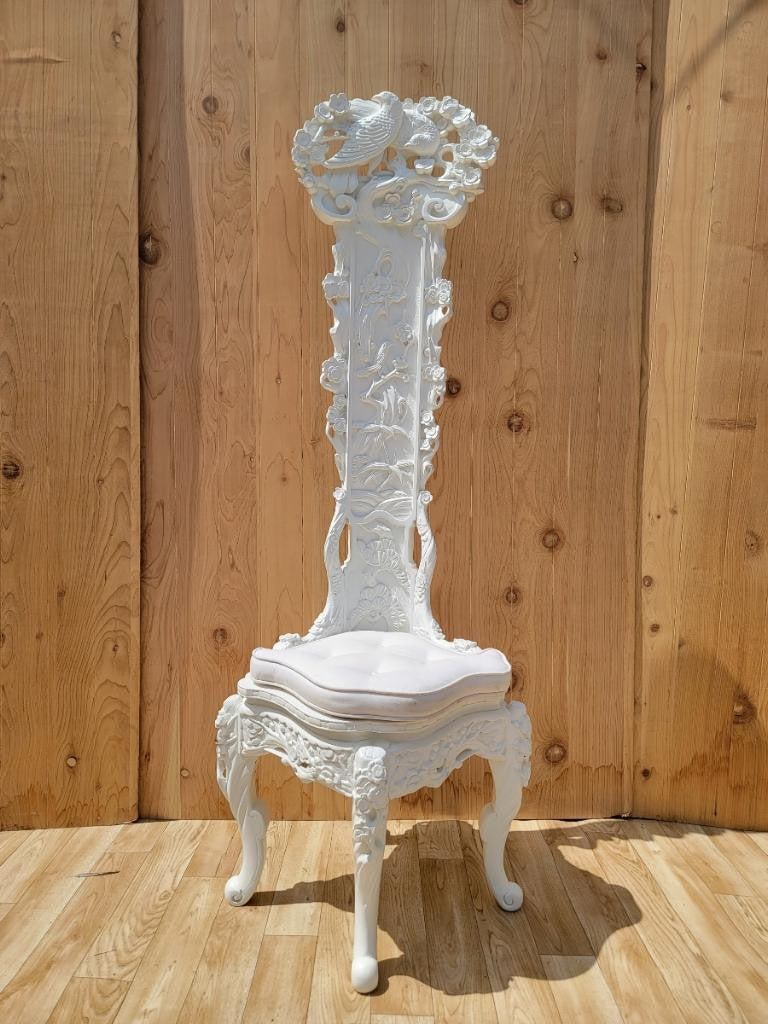 Antique Venetian Carved Figural Bird & Floral Motif High Back Corner Throne Chair - 3