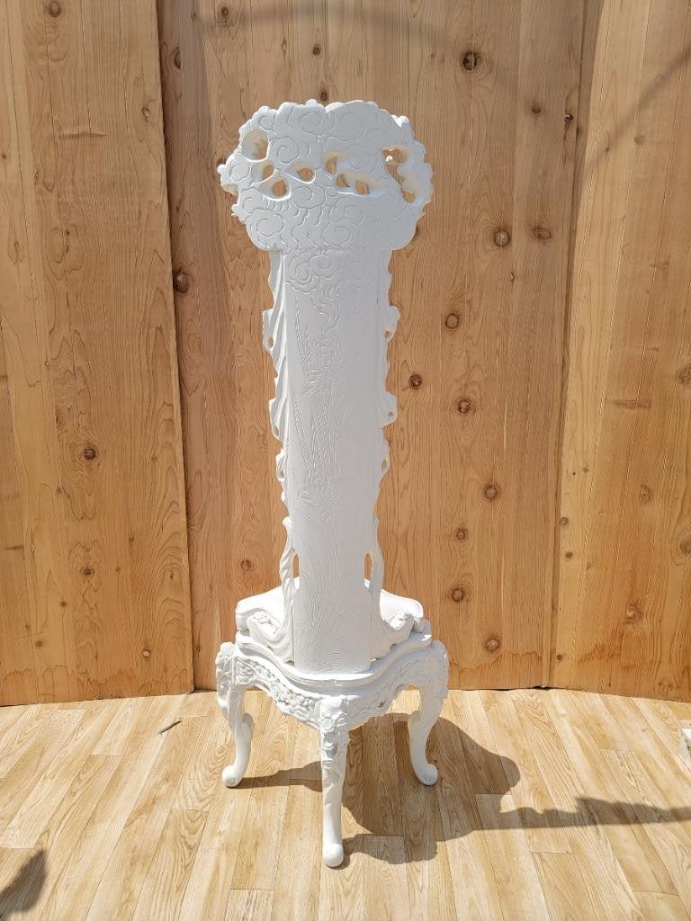 Antique Venetian Carved Figural Bird & Floral Motif High Back Corner Throne Chair - 7