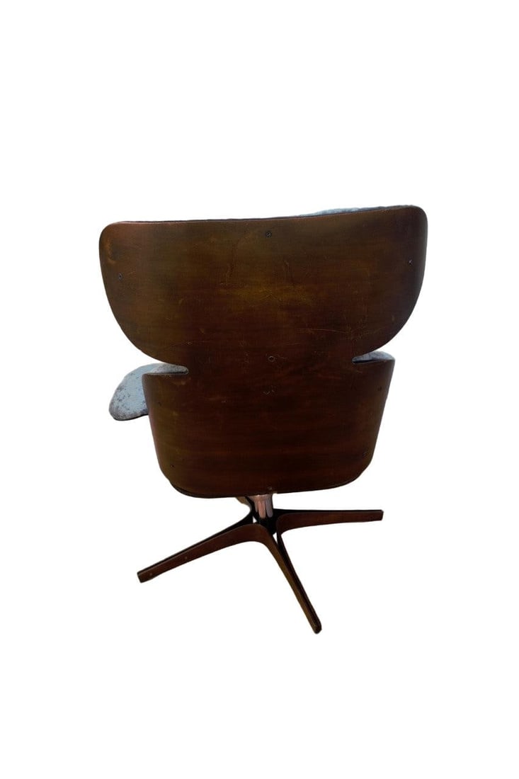 Mid Century Modern George Mulhauser Plycraft Lounge Chair & Ottoman, Gray Boucle - 7