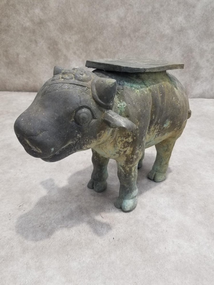 Antique Balinese Hammered Bronze Saddled Nandi Bull Plant-Stand/Cocktail Table - 2