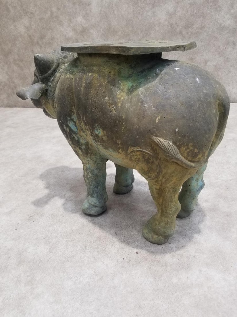 Antique Balinese Hammered Bronze Saddled Nandi Bull Plant-Stand/Cocktail Table - 4