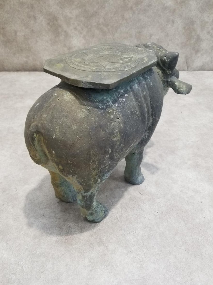 Antique Balinese Hammered Bronze Saddled Nandi Bull Plant-Stand/Cocktail Table - 5