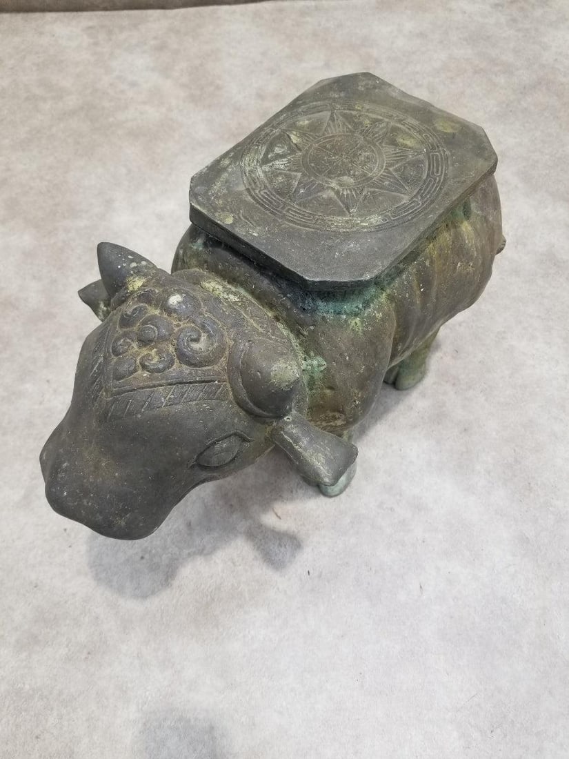 Antique Balinese Hammered Bronze Saddled Nandi Bull Plant-Stand/Cocktail Table - 6