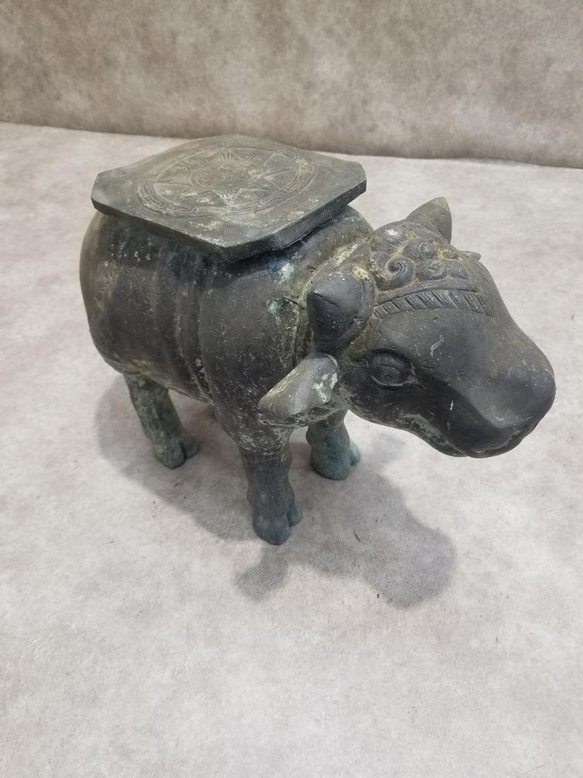 Antique Balinese Hammered Bronze Saddled Nandi Bull Plant-Stand/Cocktail Table - 7
