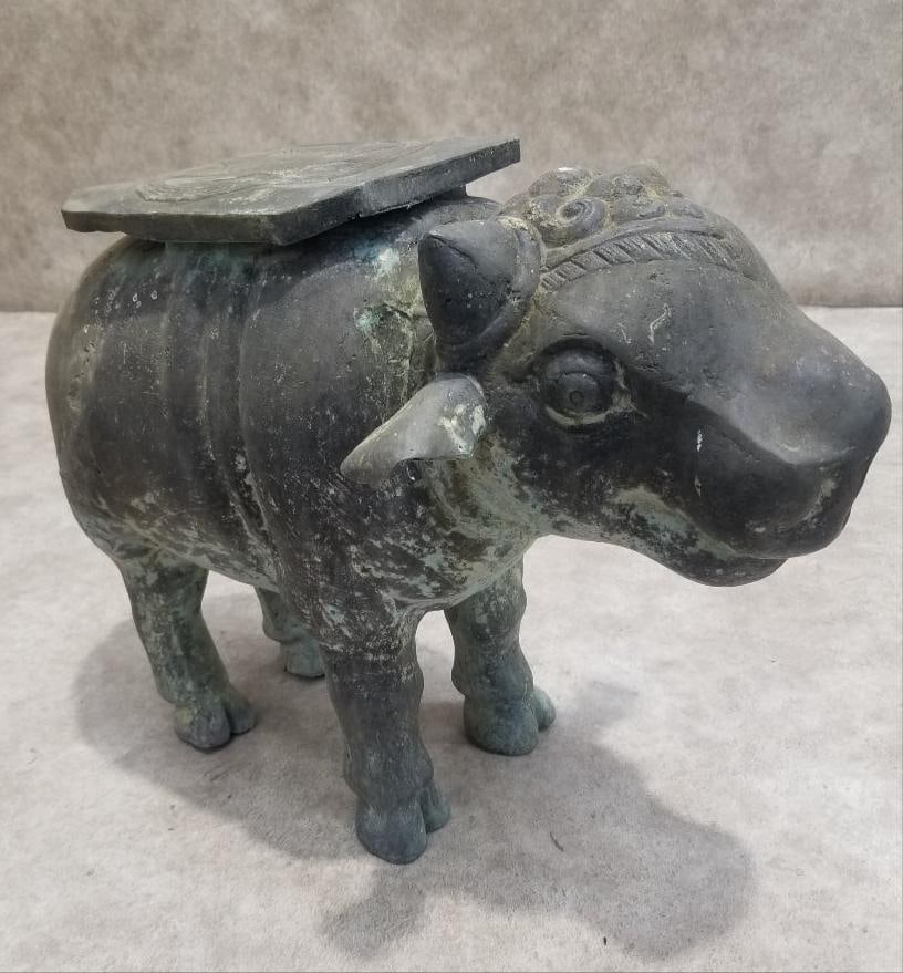 Antique Balinese Hammered Bronze Saddled Nandi Bull Plant-Stand/Cocktail Table - 8