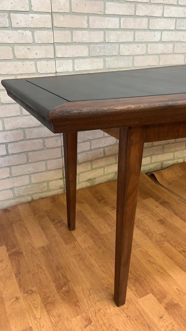 Mid Century Danish Narrow Boat Shaped Console Table with Black Laminate Inlay - 7