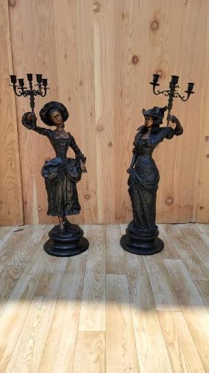 Antique Neoclassical French Spelter Bronze Candelabra Statues - Set of 2 - 7
