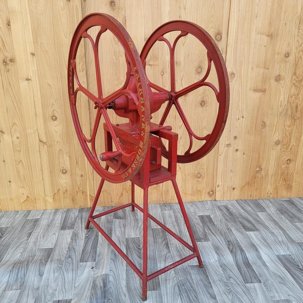 Antique Red Cast Iron Fairbanks Morse and Co Chicago Double Wheel Coffee Mill Grinder - 7