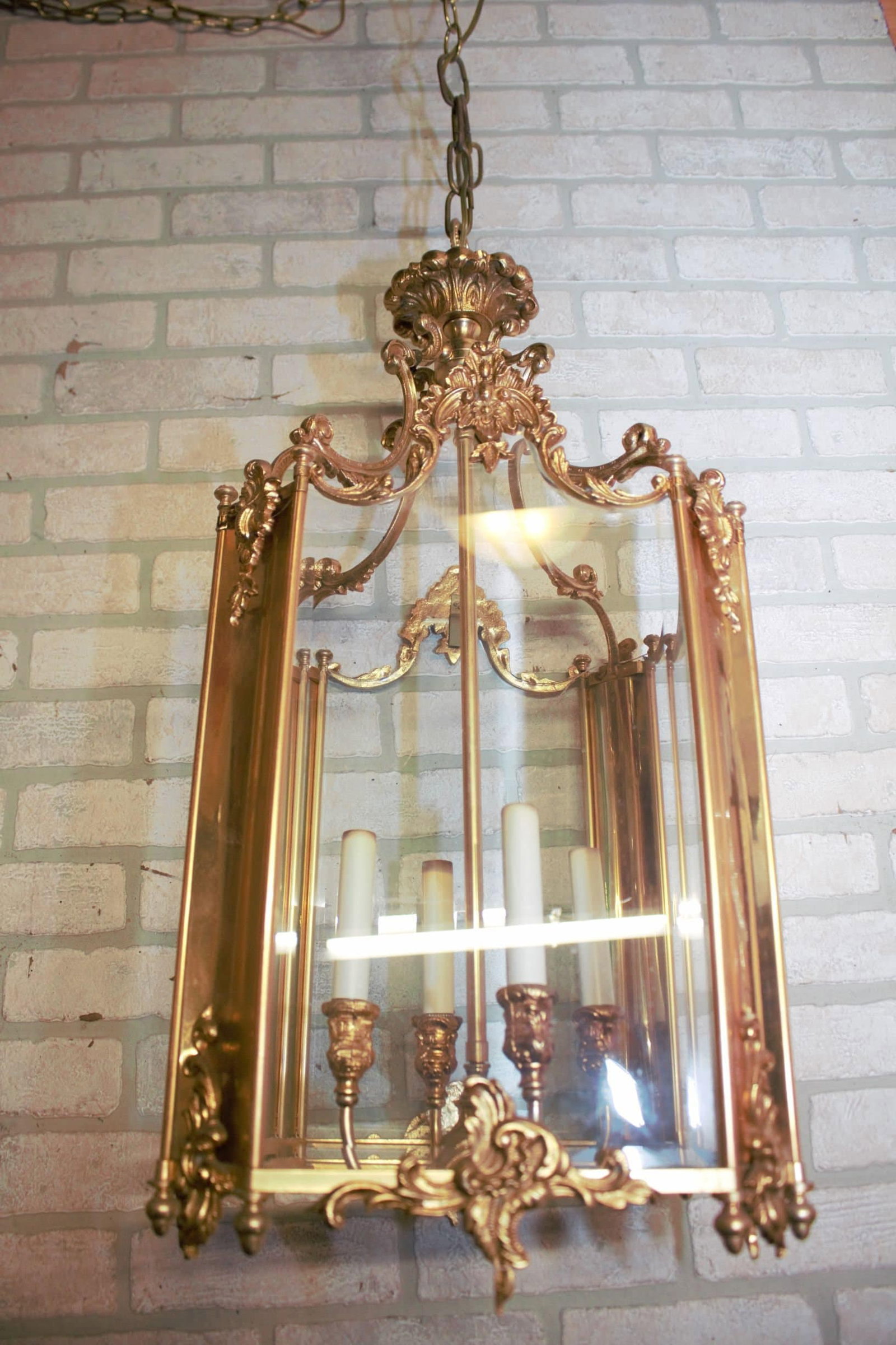 Vintage French Doré Gilt Bronze Louis XV Style Foyer Lantern - 2