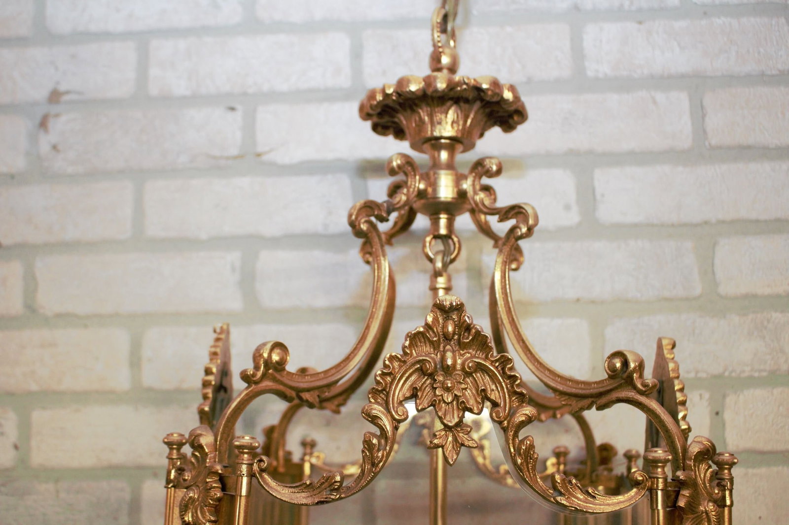 Vintage French Doré Gilt Bronze Louis XV Style Foyer Lantern - 7