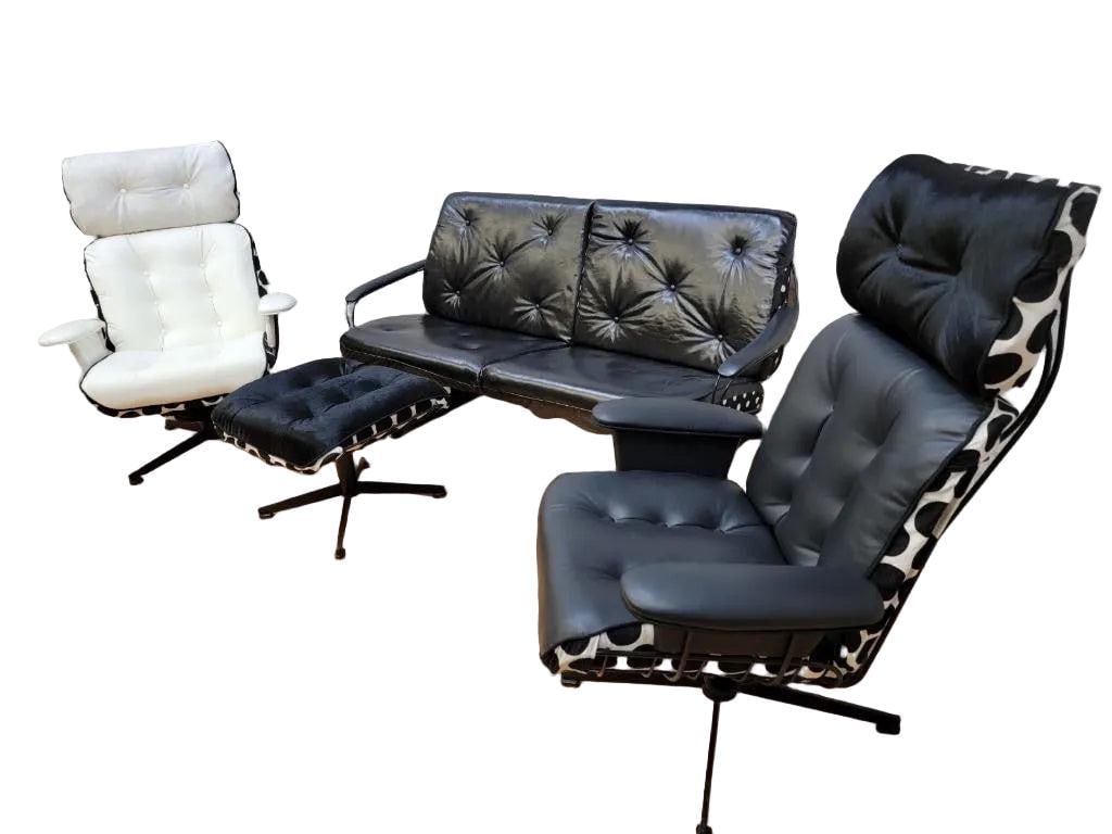 MCM Loveseat, 2 Lounge Chairs and Ottoman Newly Reupholstered by Homecrest - 2