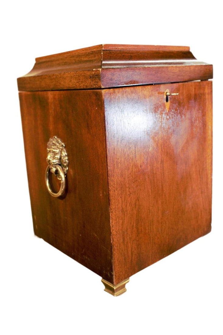 Antique Brandt Furniture Co. Inlaid Mahogany 4 Bottle Decanter Spirit Box - 2