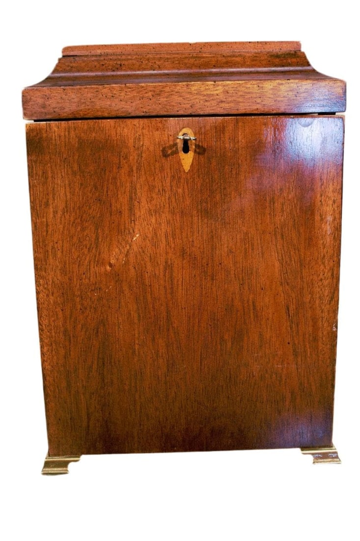 Antique Brandt Furniture Co. Inlaid Mahogany 4 Bottle Decanter Spirit Box - 4