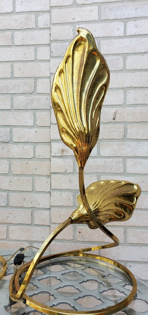 Mid Century Modern Italian Brass Double Leaf Desk Lamp by Carlo Giorgi & Tommaso Barbi - 5