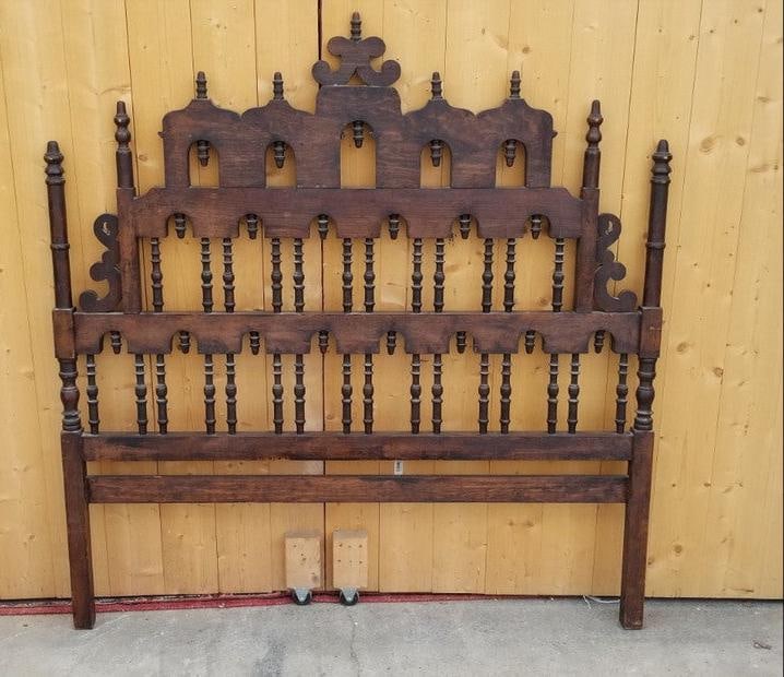 Vintage Pagoda Spanish Revival Spindle Carved Full Headboard - 2